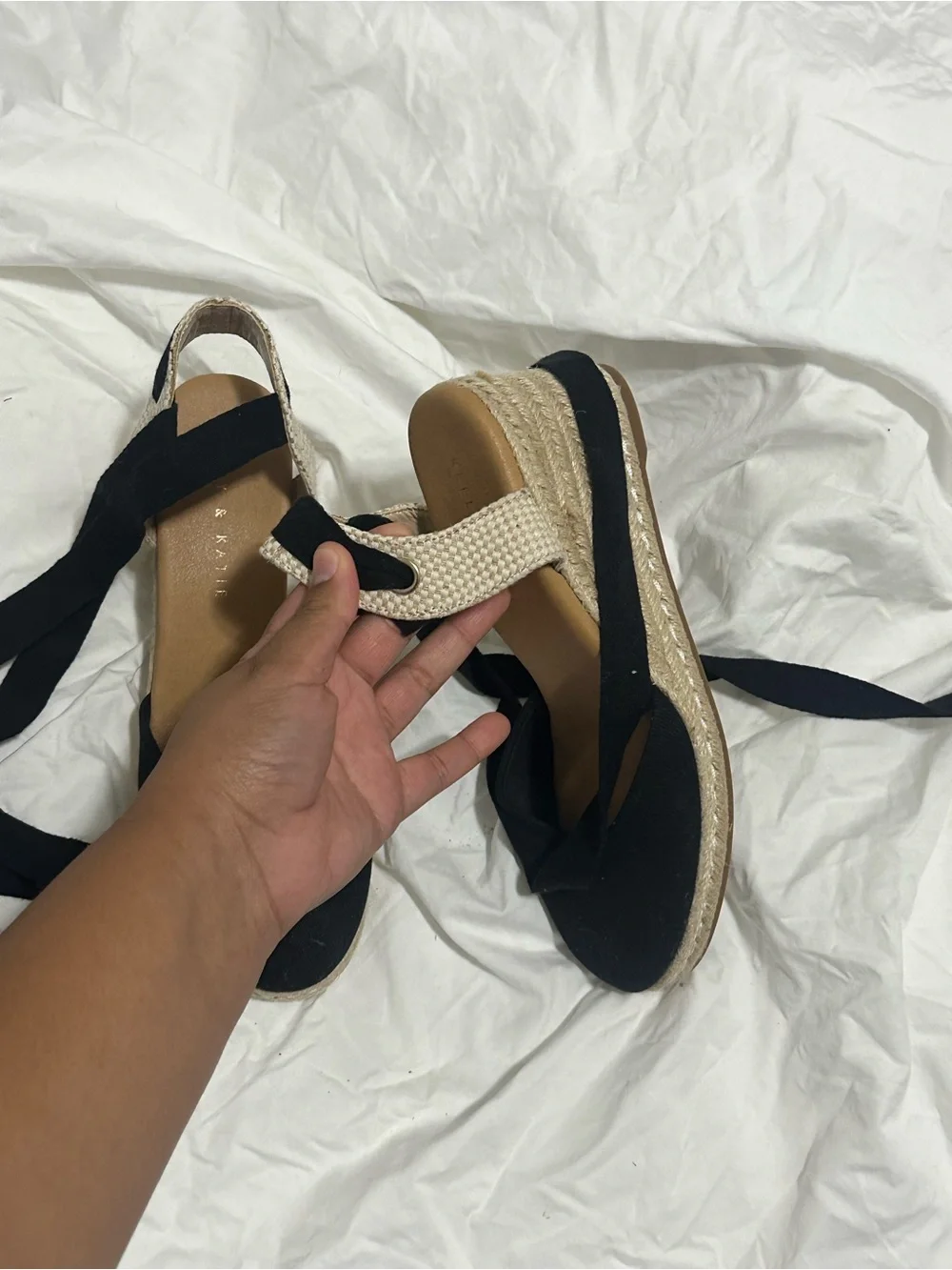 Skatie Black and Natural Espadrille Ankle-Tie Flats